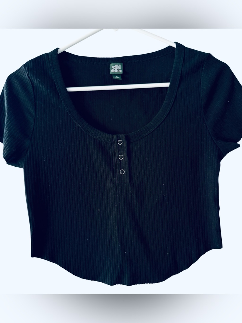 Wild Fable Black Ribbed Henley Crop Top